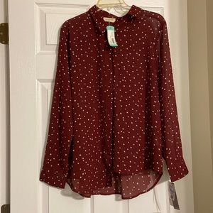 Sophie Rue burgundy button down blouse. Size large. Never worn.